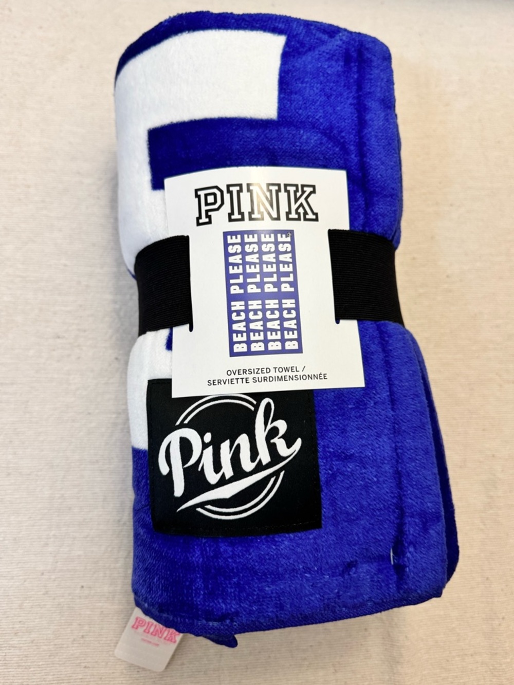PINK Victoria's Secret Beach Please Royal Blue and White Graphic Towel BNWT - Picture 3 of 5